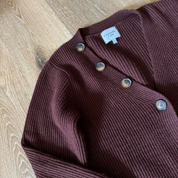 Chriselle Lim Brown Cleo Button Detail Cardigan Size XS - Picture 2 of 5